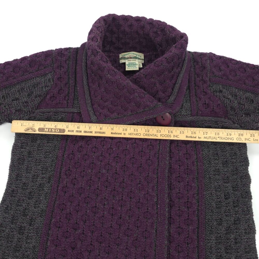 ARAN CRAFTS Two Tone Merino Wool Cardigan Sweater Boho Lagenlook Heritage Lagom - Picture 4 of 11